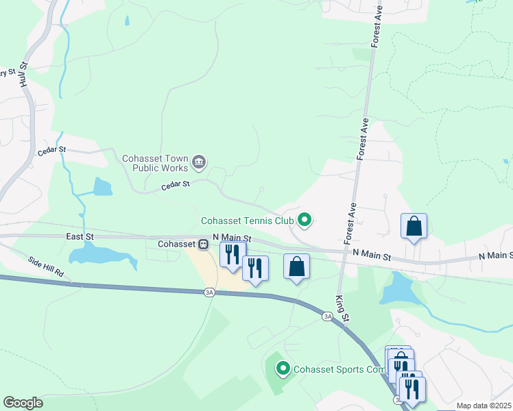 map of restaurants, bars, coffee shops, grocery stores, and more near 11 Cedarledge Village in Cohasset