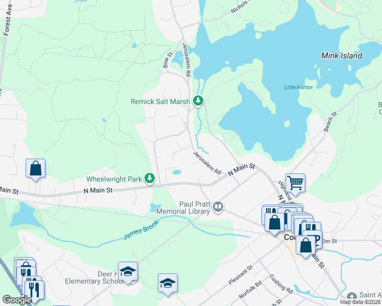 map of restaurants, bars, coffee shops, grocery stores, and more near 46 Jerusalem Road in Cohasset