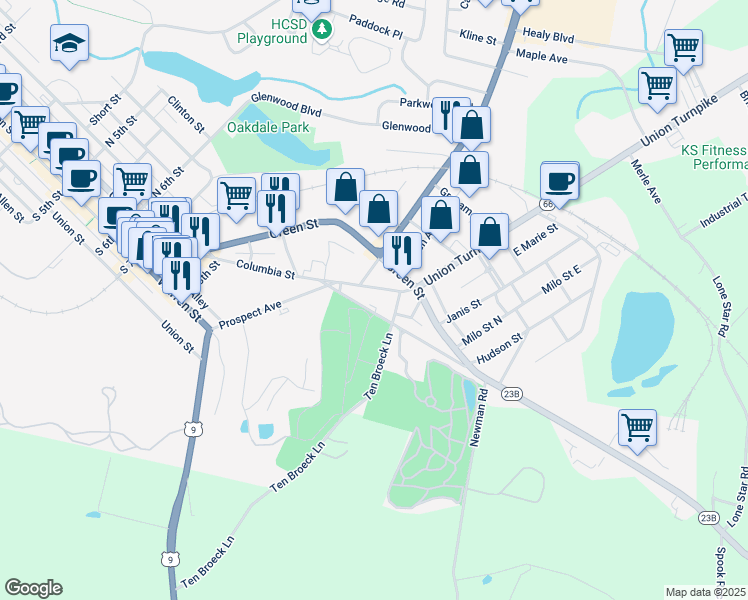 map of restaurants, bars, coffee shops, grocery stores, and more near 957 Columbia Street in Hudson