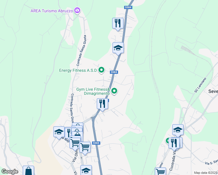map of restaurants, bars, coffee shops, grocery stores, and more near 168 Contrada Santa Giusta in Lanciano