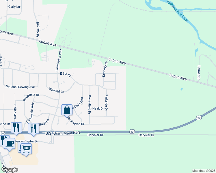 map of restaurants, bars, coffee shops, grocery stores, and more near 3044 East 6th Street in Belvidere