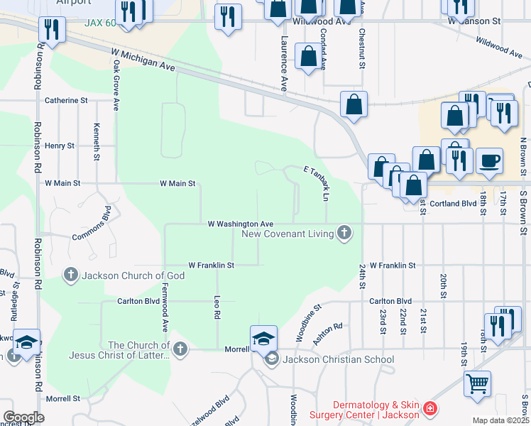 map of restaurants, bars, coffee shops, grocery stores, and more near 239 Depuy Avenue in Jackson