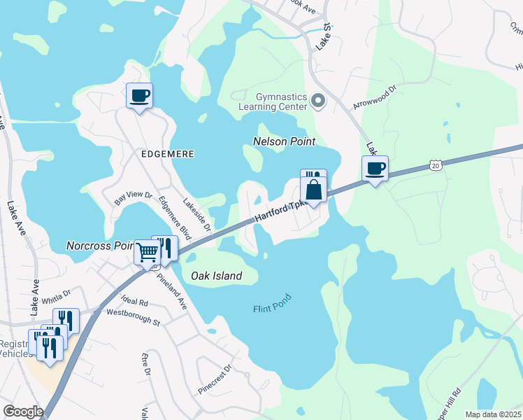 map of restaurants, bars, coffee shops, grocery stores, and more near 95 Hartford Turnpike in Shrewsbury