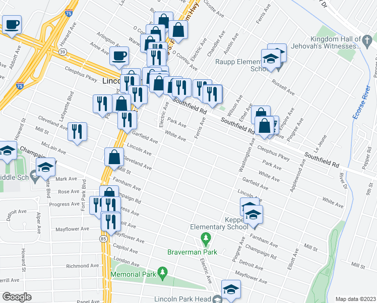 map of restaurants, bars, coffee shops, grocery stores, and more near 1008 Garfield Avenue in Lincoln Park