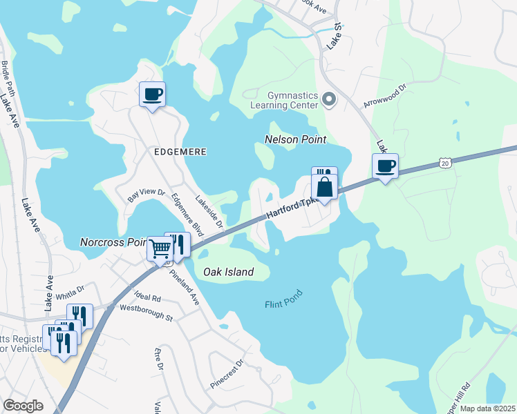 map of restaurants, bars, coffee shops, grocery stores, and more near 95 Hartford Turnpike in Shrewsbury
