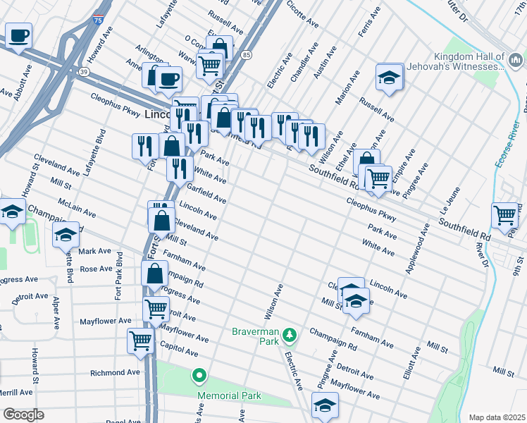 map of restaurants, bars, coffee shops, grocery stores, and more near 1015 Garfield Avenue in Lincoln Park