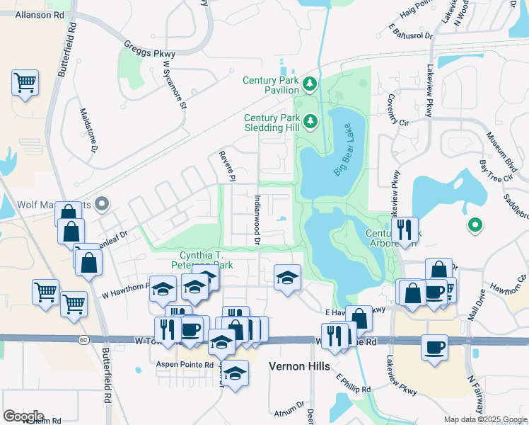 map of restaurants, bars, coffee shops, grocery stores, and more near 1004 Centurion Lane in Vernon Hills