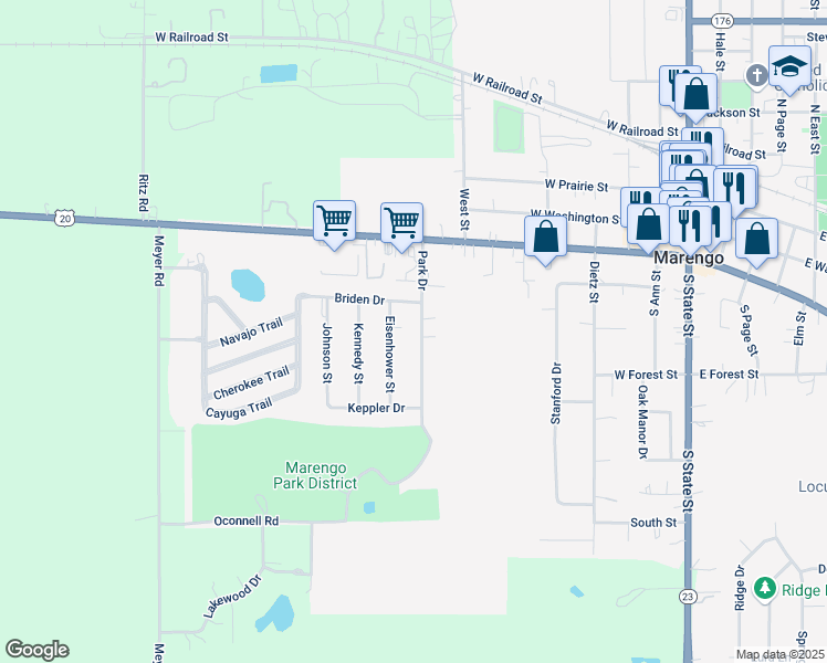 map of restaurants, bars, coffee shops, grocery stores, and more near 755 Forest Street in Marengo