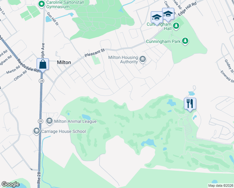 map of restaurants, bars, coffee shops, grocery stores, and more near 145 Lyman Road in Milton