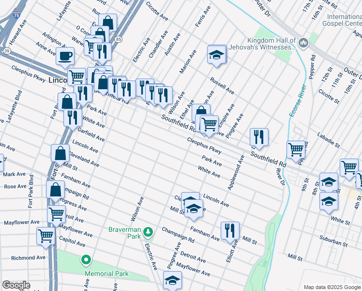 map of restaurants, bars, coffee shops, grocery stores, and more near 829 Park Avenue in Lincoln Park