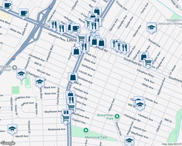 map of restaurants, bars, coffee shops, grocery stores, and more near 1127 Lincoln Avenue in Lincoln Park