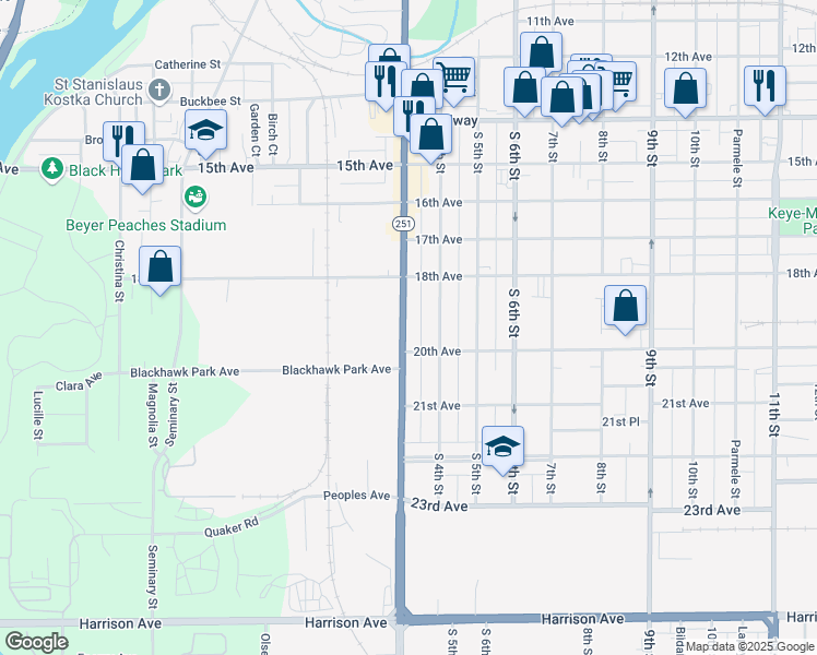 map of restaurants, bars, coffee shops, grocery stores, and more near 2012 Kishwaukee Street in Rockford
