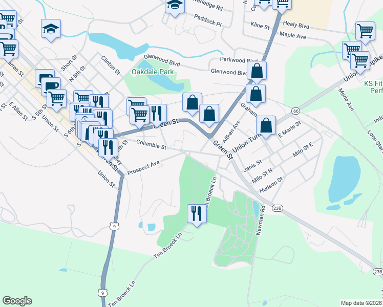 map of restaurants, bars, coffee shops, grocery stores, and more near 927 Columbia Street in Hudson