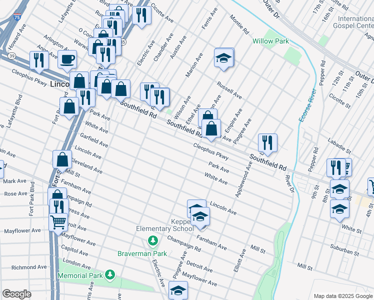 map of restaurants, bars, coffee shops, grocery stores, and more near 829 Park Avenue in Lincoln Park
