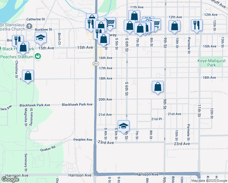 map of restaurants, bars, coffee shops, grocery stores, and more near 2001 South 5th Street in Rockford