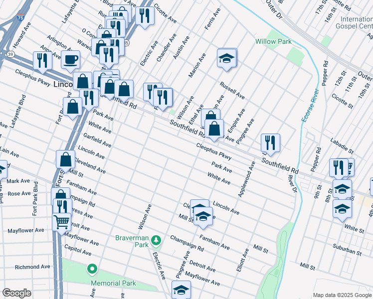 map of restaurants, bars, coffee shops, grocery stores, and more near 829 Park Avenue in Lincoln Park