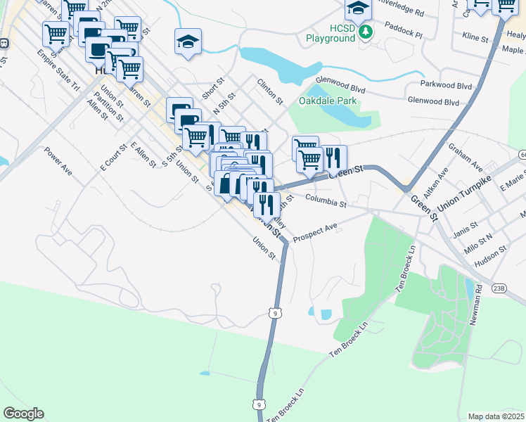 map of restaurants, bars, coffee shops, grocery stores, and more near 747 Warren Street in Hudson