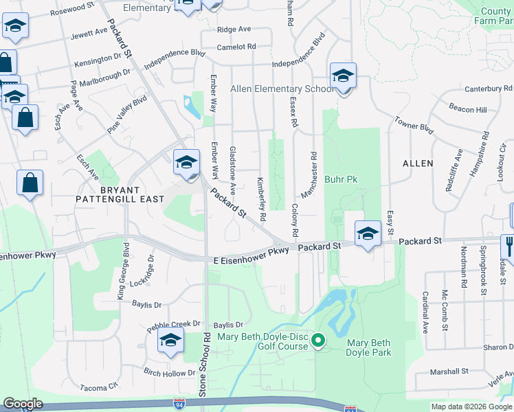 map of restaurants, bars, coffee shops, grocery stores, and more near 2667 Packard Street in Ann Arbor