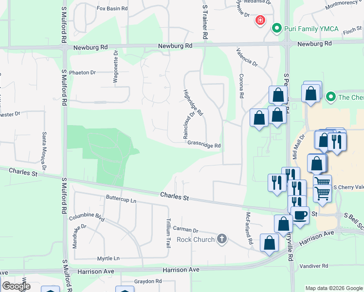 map of restaurants, bars, coffee shops, grocery stores, and more near 6539 Grassridge Road in Rockford