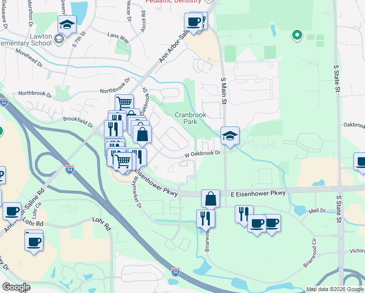 map of restaurants, bars, coffee shops, grocery stores, and more near in Ann Arbor