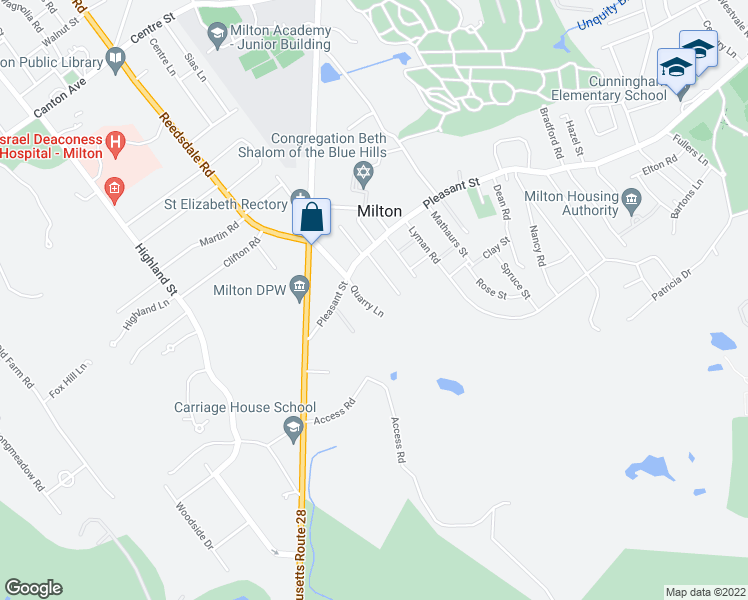 map of restaurants, bars, coffee shops, grocery stores, and more near 6 Jill Kathleen Lane in Milton