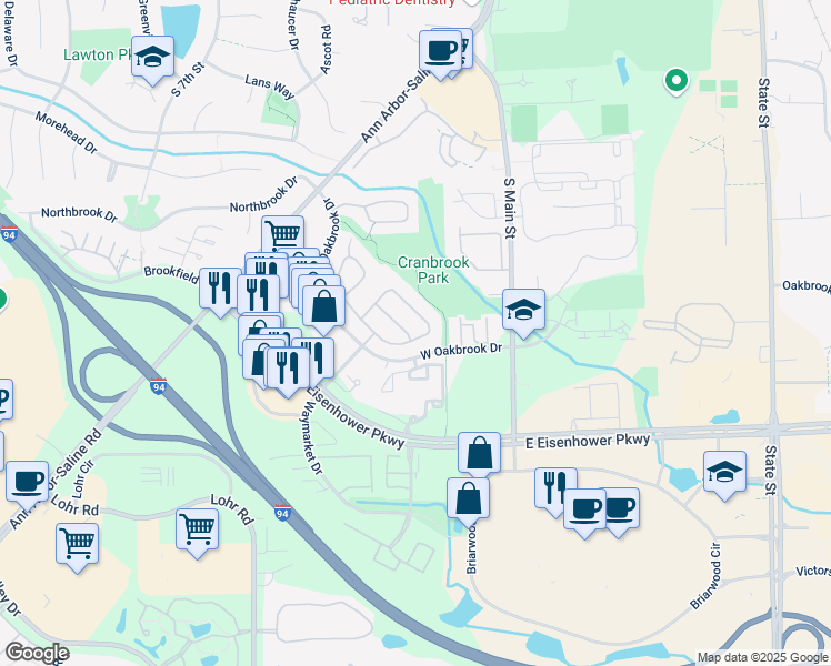 map of restaurants, bars, coffee shops, grocery stores, and more near in Ann Arbor