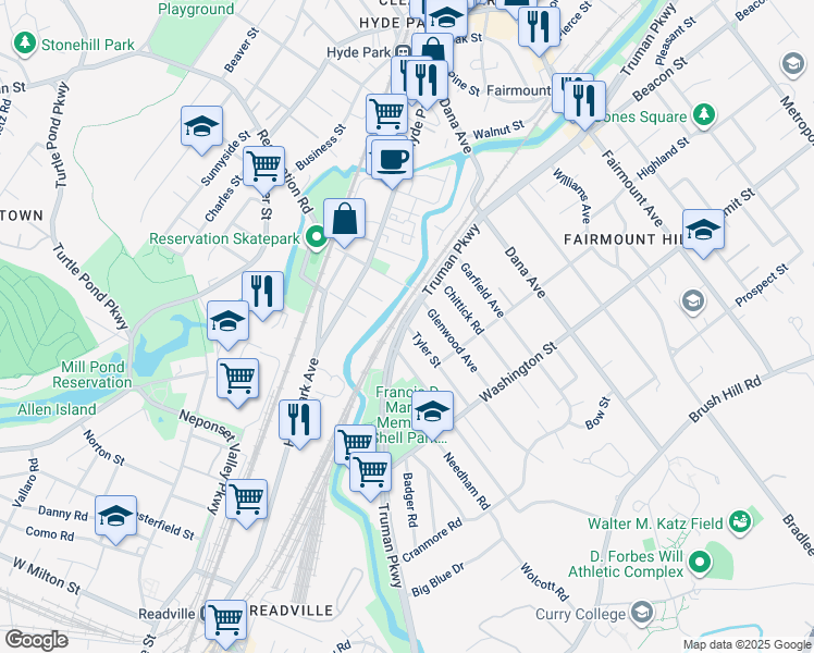 map of restaurants, bars, coffee shops, grocery stores, and more near 24 Mason Street in Boston