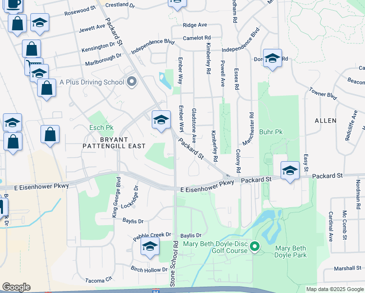 map of restaurants, bars, coffee shops, grocery stores, and more near 2850 Ember Way in Ann Arbor