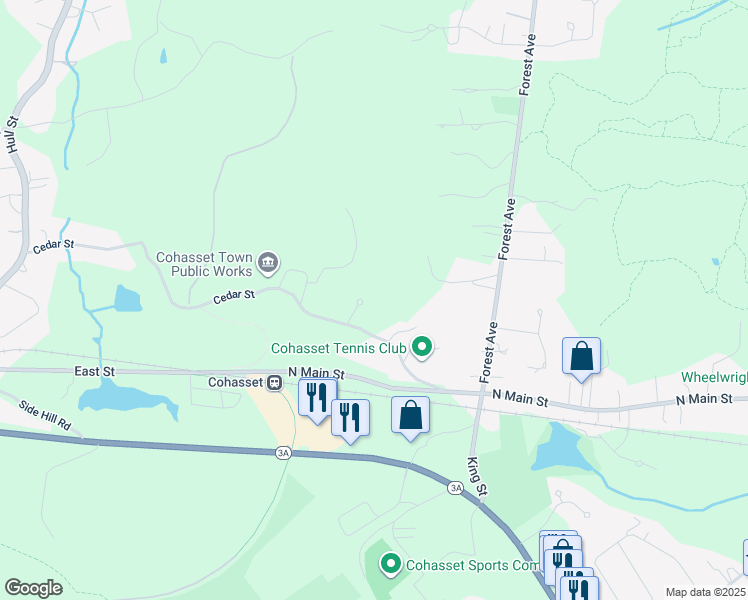 map of restaurants, bars, coffee shops, grocery stores, and more near 11 Cedarledge Village in Cohasset