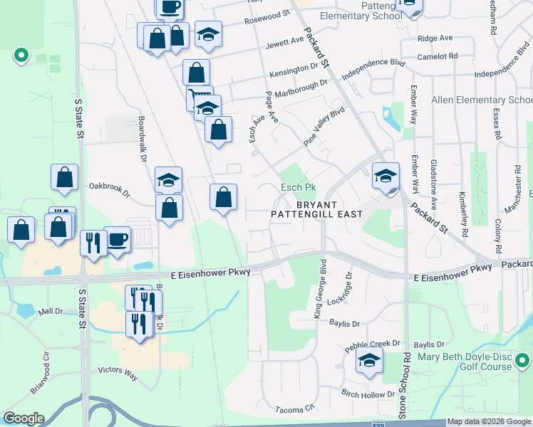 map of restaurants, bars, coffee shops, grocery stores, and more near 2762 Glenbridge Court in Ann Arbor