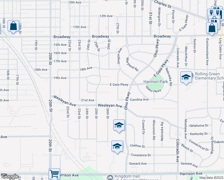 map of restaurants, bars, coffee shops, grocery stores, and more near 2319 East Gate Parkway in Rockford