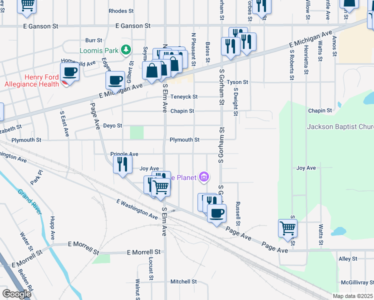 map of restaurants, bars, coffee shops, grocery stores, and more near 1712 Pringle Avenue in Jackson
