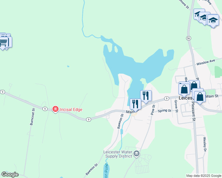 map of restaurants, bars, coffee shops, grocery stores, and more near 29 Lake Sargent Drive in Leicester