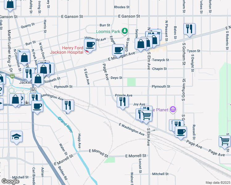 map of restaurants, bars, coffee shops, grocery stores, and more near 1206 Pringle Avenue in Jackson