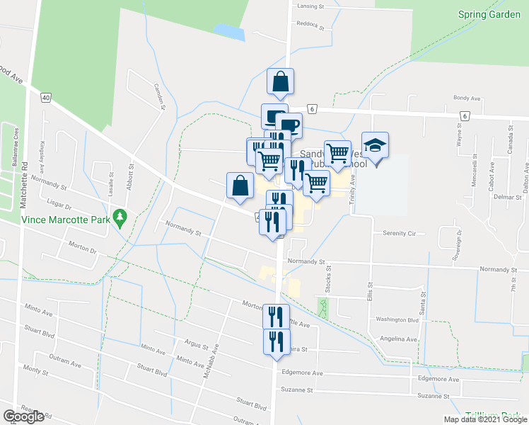 map of restaurants, bars, coffee shops, grocery stores, and more near 1730 Sprucewood Avenue in LaSalle