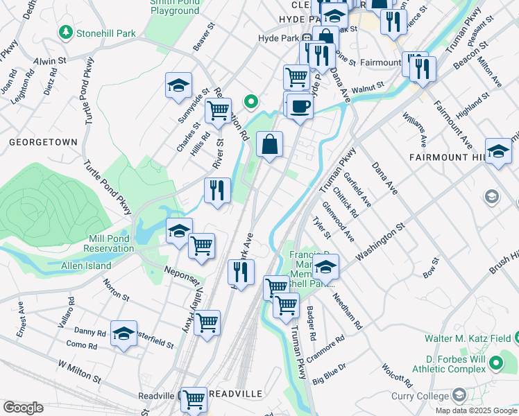 map of restaurants, bars, coffee shops, grocery stores, and more near in Boston