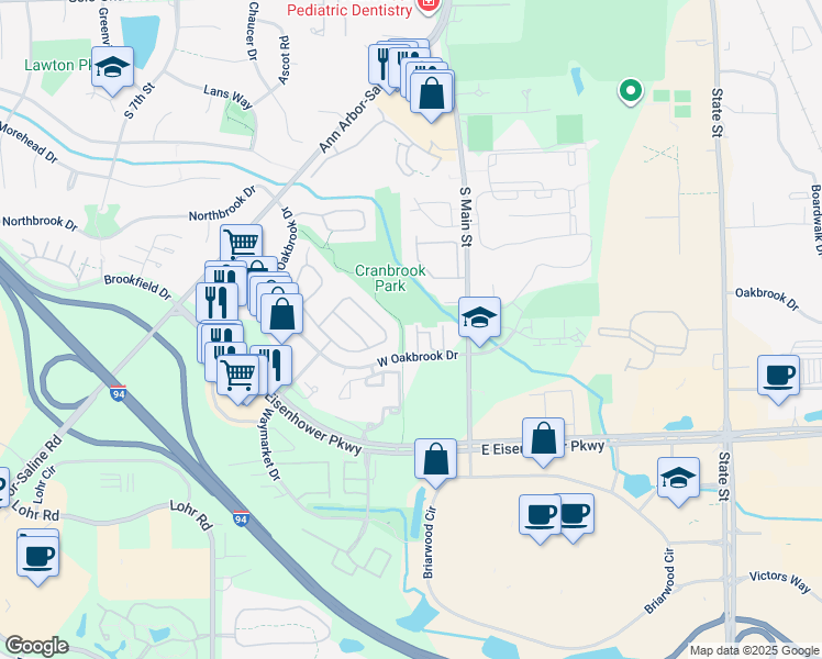 map of restaurants, bars, coffee shops, grocery stores, and more near 2670 South Main Street in Ann Arbor