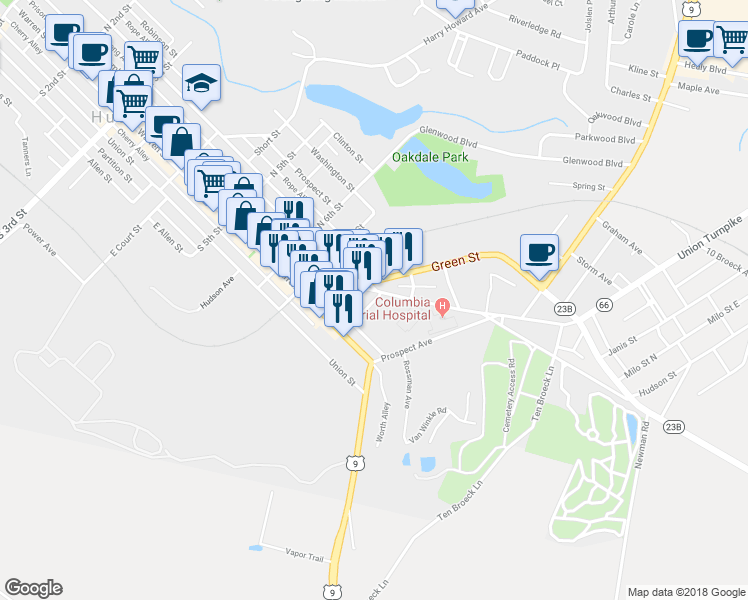 map of restaurants, bars, coffee shops, grocery stores, and more near 47 8th Street in Hudson