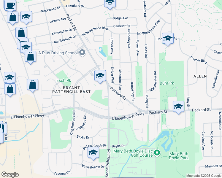map of restaurants, bars, coffee shops, grocery stores, and more near 2600 Packard Road in Ypsilanti
