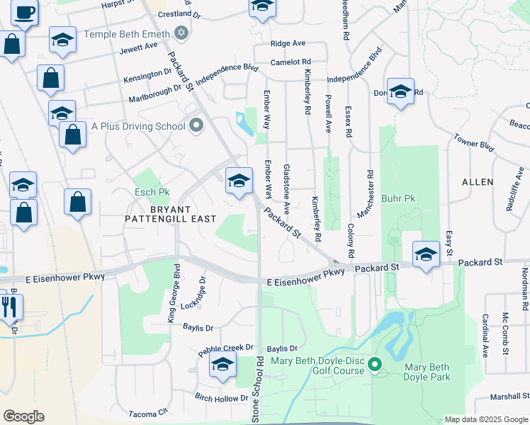 map of restaurants, bars, coffee shops, grocery stores, and more near 2850 Ember Way in Ann Arbor