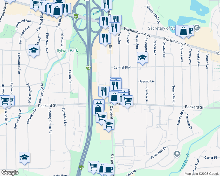 map of restaurants, bars, coffee shops, grocery stores, and more near 2864 Carpenter Road in Ann Arbor