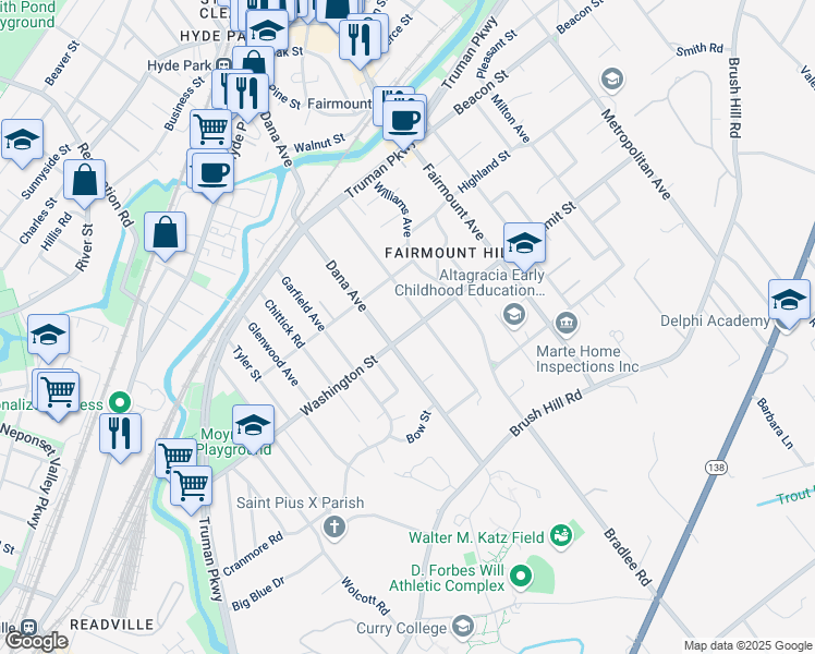 map of restaurants, bars, coffee shops, grocery stores, and more near 11 Washington Street in Boston