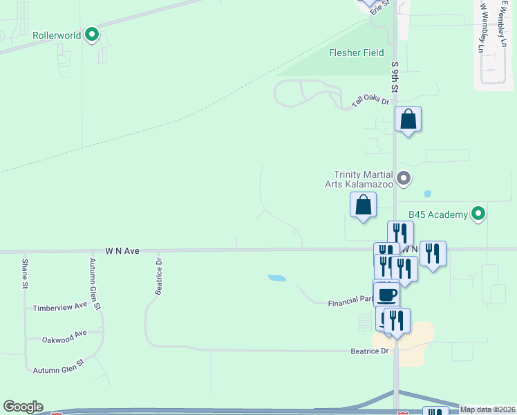 map of restaurants, bars, coffee shops, grocery stores, and more near 4616 Carver Drive in Kalamazoo