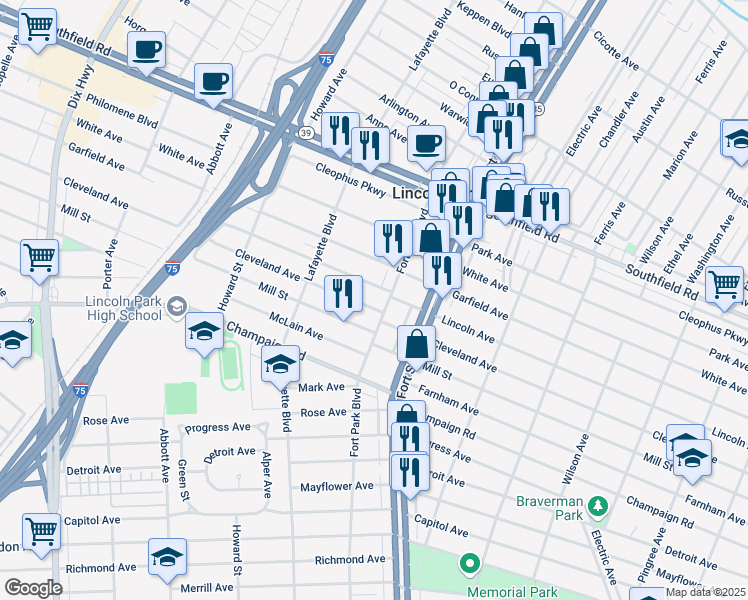 map of restaurants, bars, coffee shops, grocery stores, and more near 1369 Lincoln Avenue in Lincoln Park
