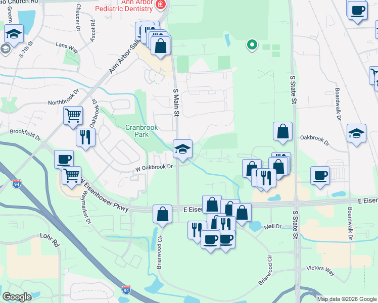 map of restaurants, bars, coffee shops, grocery stores, and more near 205 Harbor Way in Ann Arbor