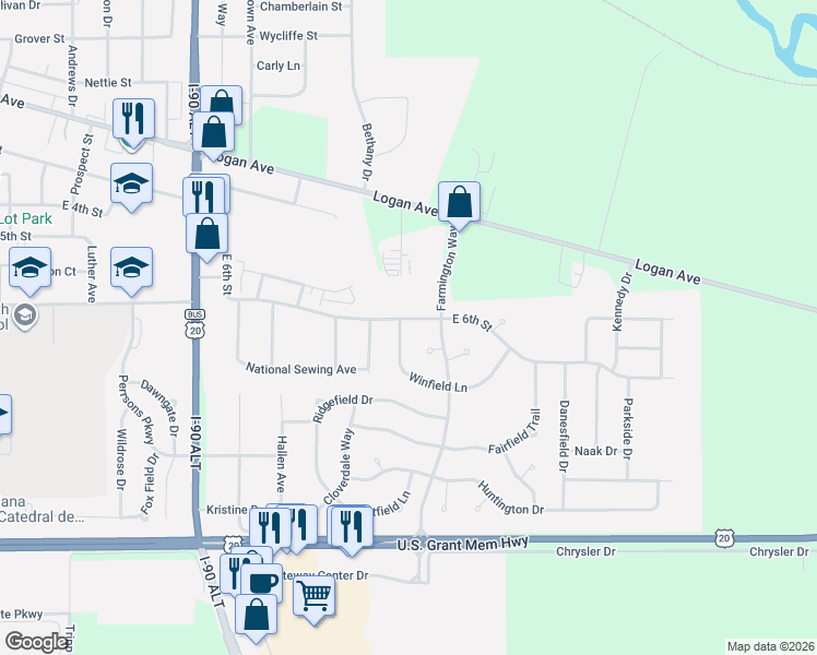 map of restaurants, bars, coffee shops, grocery stores, and more near 2512 East 6th Street in Belvidere