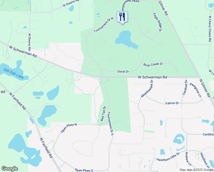 map of restaurants, bars, coffee shops, grocery stores, and more near 4 Tournament Drive South in Hawthorn Woods