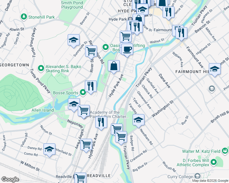 map of restaurants, bars, coffee shops, grocery stores, and more near in Boston