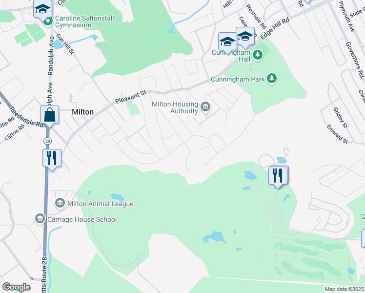 map of restaurants, bars, coffee shops, grocery stores, and more near 200 Lyman Road in Milton