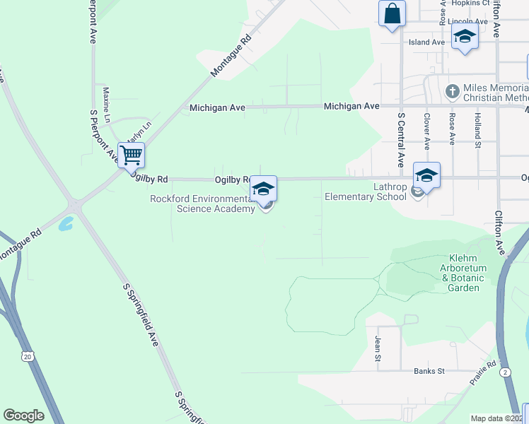 map of restaurants, bars, coffee shops, grocery stores, and more near 1800 Ogilby Road in Rockford